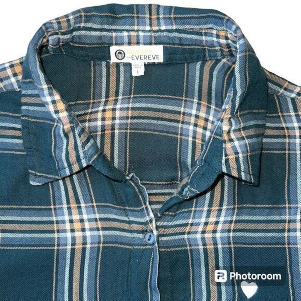 Sundry for Evereve Green Gold Plaid Button Down Shirt Size Small‎